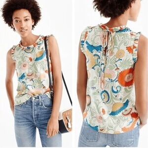 J Crew Ornate Floral Silk Sleeveless Top Blouse Retro size 0 Small F1